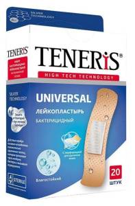 Лейкопластырь бактерицидный Teneris Universal с ионами серебра на полимерной основе 20шт